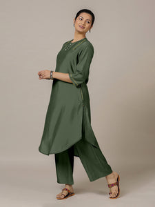 Urvi x Rozaana | A Line Kurta in Pine Green with Thread Work | Coords or Only Kurta