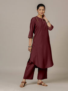 Urvi x Rozaana | A Line Kurta in Deep Maroon with Thread Work | Coords or Only Kurta