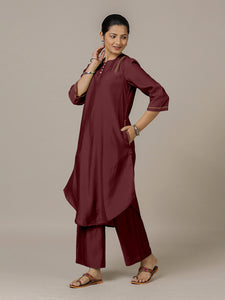 Urvi x Rozaana | A Line Kurta in Deep Maroon with Thread Work | Coords or Only Kurta