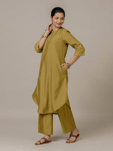 Urvi x Rozaana | A Line Kurta in Dijon Mustard with Thread Work | Coords or Only Kurta