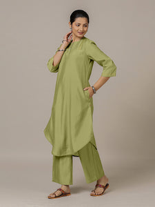 Urvi x Rozaana | A Line Kurta in Pista Green with Thread Work | Coords or Only Kurta