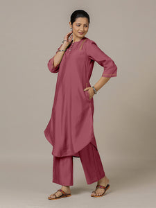 Urvi x Rozaana | A Line Kurta in Rose Pink with Thread Work | Coords or Only Kurta