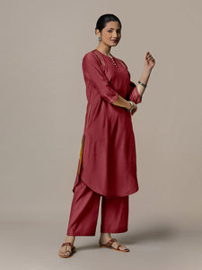 Urvi x Rozaana | A Line Kurta in Scarlet Red with Thread Work | Coords or Only Kurta