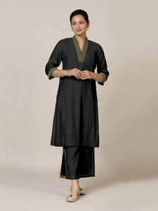 Vanya x Rozaana | A Line Kurta in Raven Black with Thread Work | Coords or Only Kurta