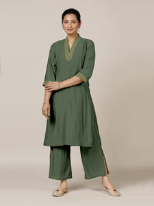 Vanya x Rozaana | A Line Kurta in Pine Green with Thread Work | Coords or Only Kurta