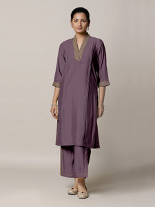 Vanya x Rozaana | A Line Kurta in Purple Mauve with Thread Work | Coords or Only Kurta