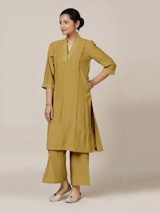 Vanya x Rozaana | A Line Kurta in Dijon Mustard with Thread Work | Coords or Only Kurta