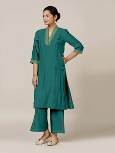 Vanya x Rozaana | A Line Kurta in Peacock Green with Thread Work | Coords or Only Kurta