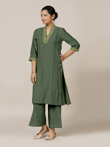 Vanya x Rozaana | A Line Kurta in Pine Green with Thread Work | Coords or Only Kurta