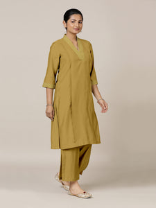 Vanya x Rozaana | A Line Kurta in Dijon Mustard with Thread Work | Coords or Only Kurta