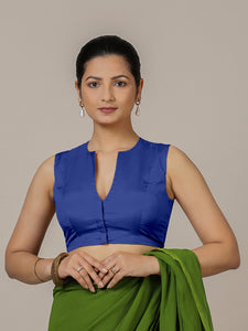 Veena x Rozaana | Sleeveless Saree Blouse in Cobalt Blue