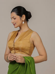 Veena x Rozaana | Sleeveless Saree Blouse in Gold