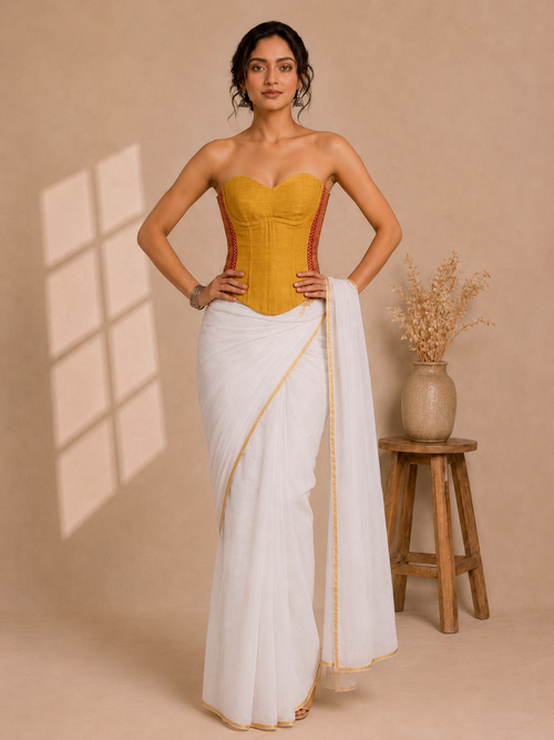 Vihana | Detachable Turmeric Yellow Mangalgiri Cinchfit™ Corset Top
