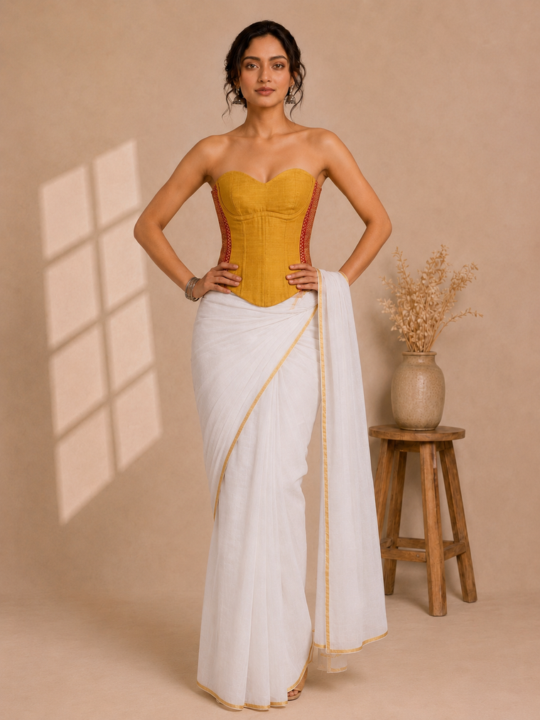 Vihana | Detachable Turmeric Yellow Mangalgiri Cinchfit™ Corset Top