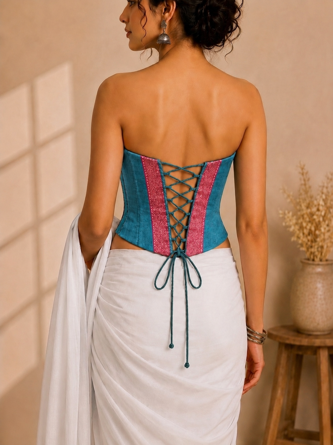 Vihana | Detachable Cerulean Blue Mangalgiri Cinchfit™ Corset Top
