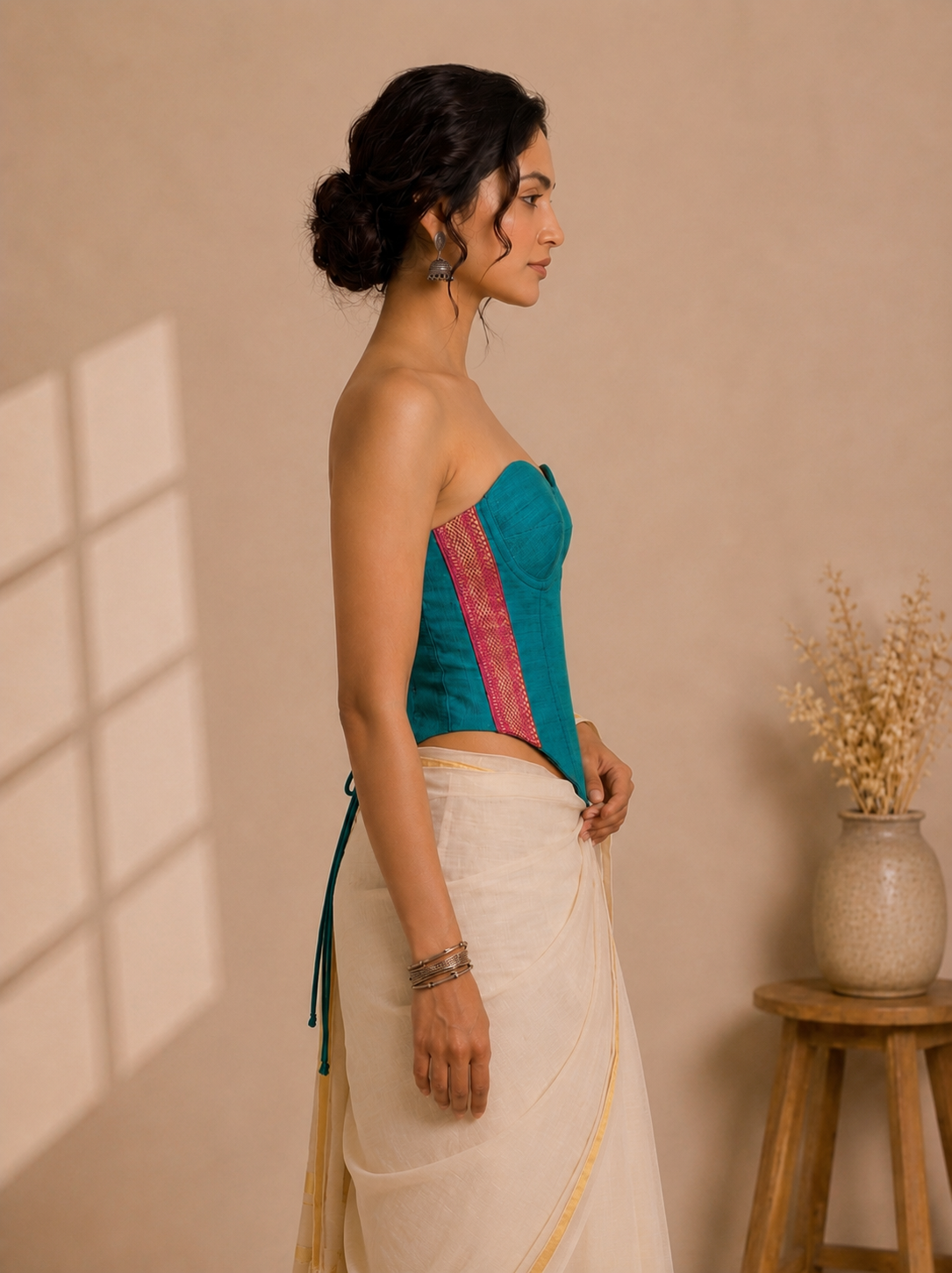 Vihana | Detachable Cerulean Blue Mangalgiri Cinchfit™ Corset Top