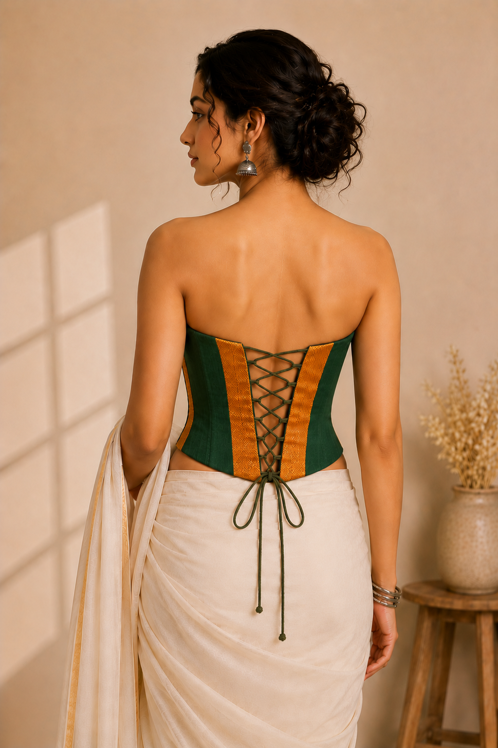 Vihana | Detachable Forest Green Mangalgiri Cinchfit™ Corset Top