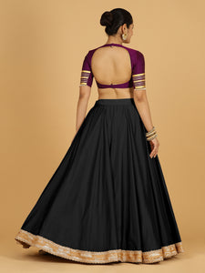 Zainab x Tyohaar | Raven Black Panelled Lehenga Skirt