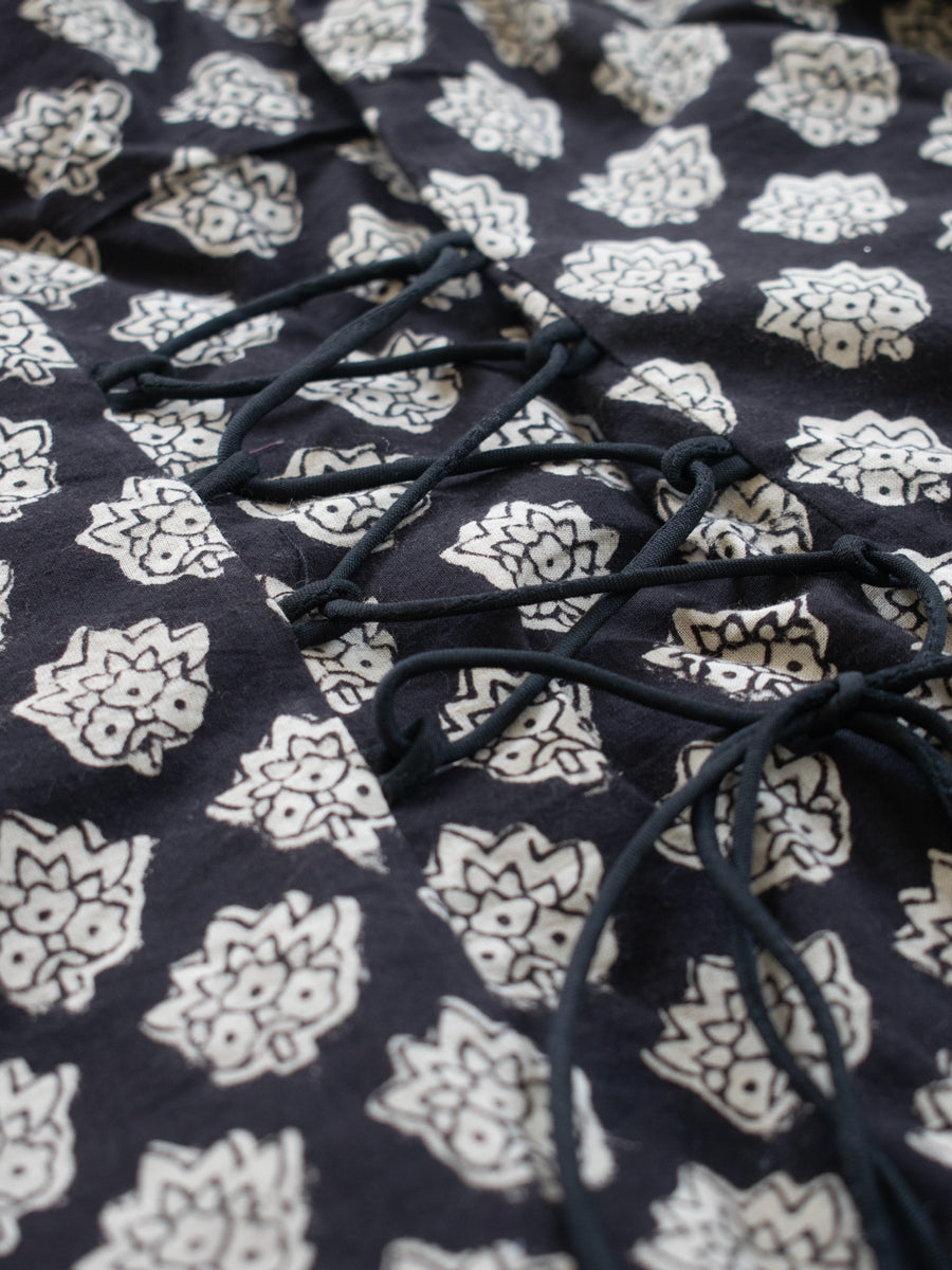 Zara x Tyohaar | Angrakha-Sharara Set in Black Floral Block Print Cotton