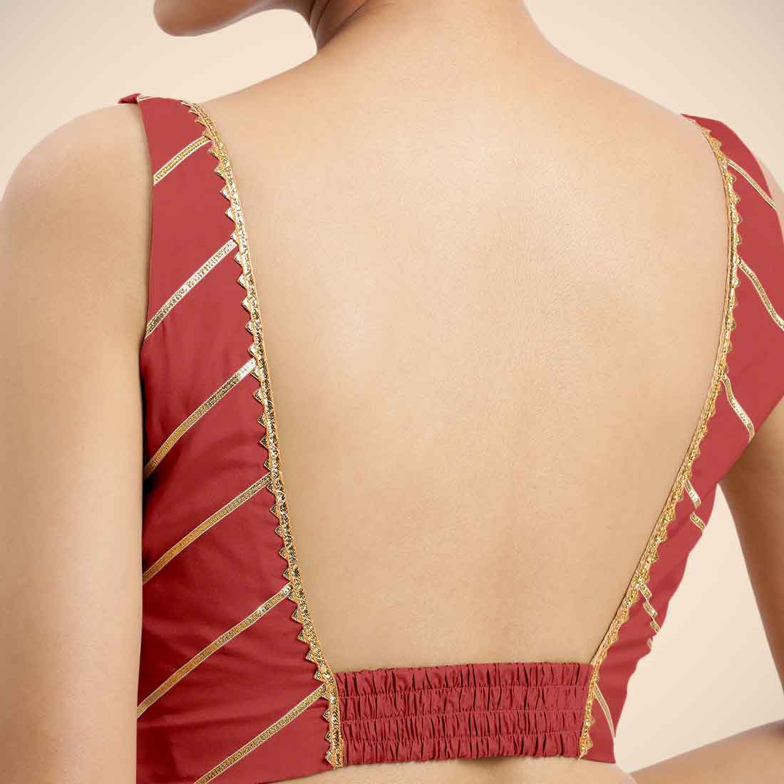 Zeba Sleeveless FlexiFit™ Saree Blouse - Crimson Red with Gota Lace – Binks