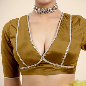 Zeenat x Tyohaar | Bronze Gold Saree Blouse w/ FlexiFit™ and Gota Lace - Binks  