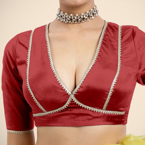 Zeenat x Tyohaar | Crimson Red Saree Blouse w/ FlexiFit™ and Gota Lace - Binks  