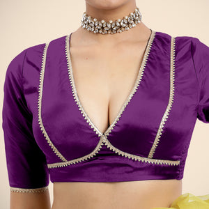 Zeenat x Tyohaar | Purple Saree Blouse w/ FlexiFit™ and Gota Lace - Binks  