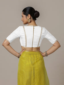 Zohra x Luxe | Pearl White Saree Blouse w/ FlexiFit™ Side Seam