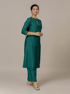 Zoya x Rozaana | A Line Kurta in Peacock Green with Thread Work | Coords or Only Kurta