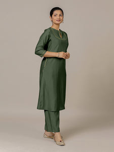 Zoya x Rozaana | A Line Kurta in Pine Green with Thread Work | Coords or Only Kurta