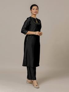 Zoya x Rozaana | A Line Kurta in Raven Black with Thread Work | Coords or Only Kurta