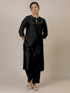 Zoya x Rozaana | A Line Kurta in Raven Black with Thread Work | Coords or Only Kurta