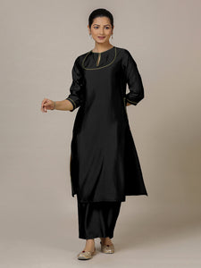 Zoya x Rozaana | A Line Kurta in Raven Black with Thread Work | Coords or Only Kurta