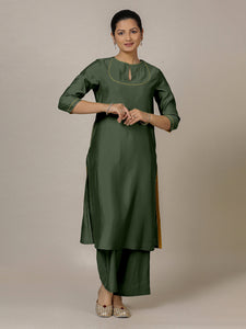 Zoya x Rozaana | A Line Kurta in Pine Green with Thread Work | Coords or Only Kurta