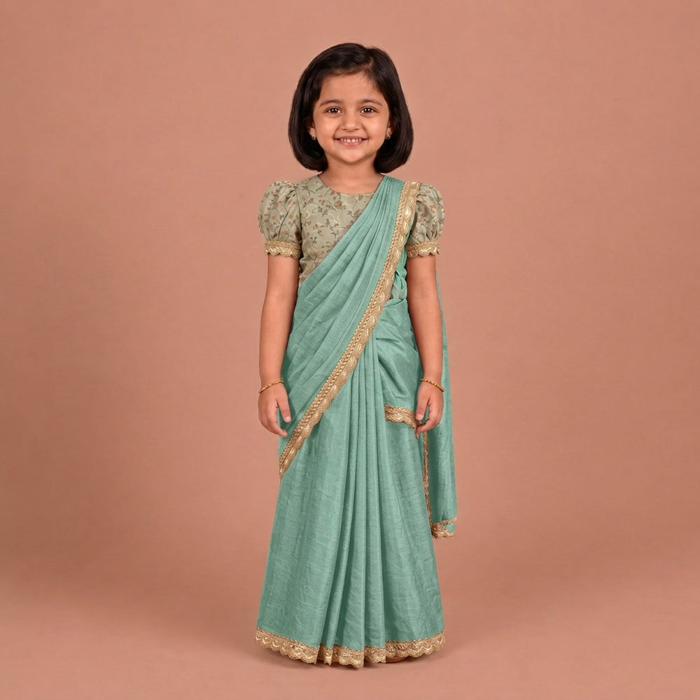 Chanchal x Tyohaar | Powder Blue Viscose Organza Skirt Style Saree