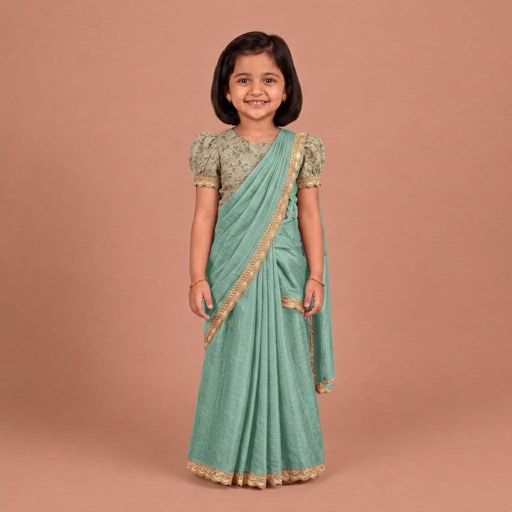Chanchal x Tyohaar | Powder Blue Viscose Organza Skirt Style Saree