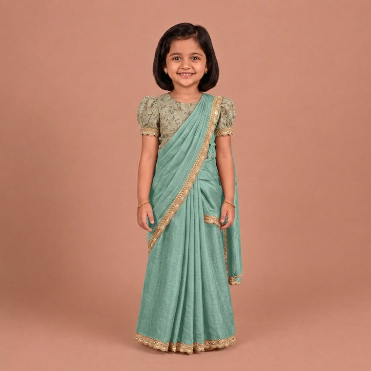 Chanchal x Tyohaar | Powder Blue Viscose Organza Skirt Style Saree