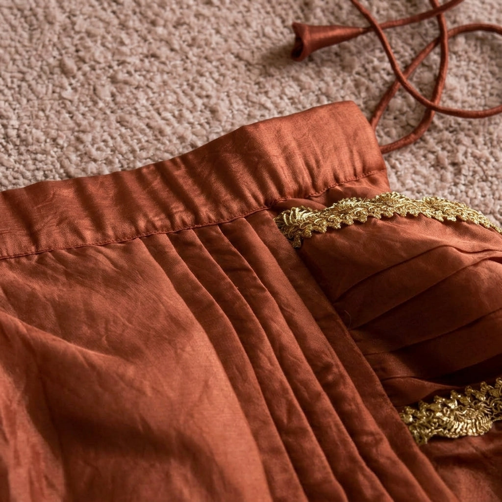 Nureh x Tyohaar | Amber Glow Shimmer Tissue Skirt Style Saree