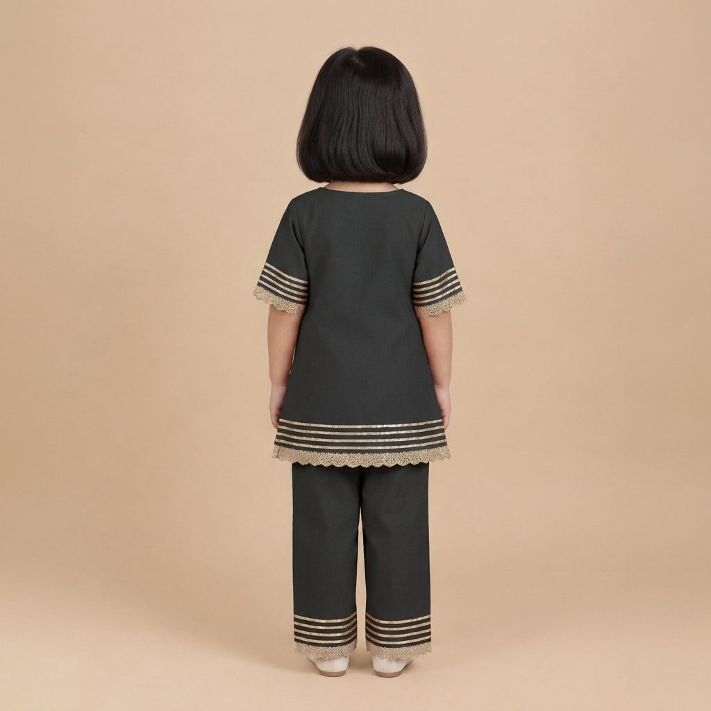 Afiya x Tyohaar | Raven Black Solid Viscose Straight Kurta & Pant Set