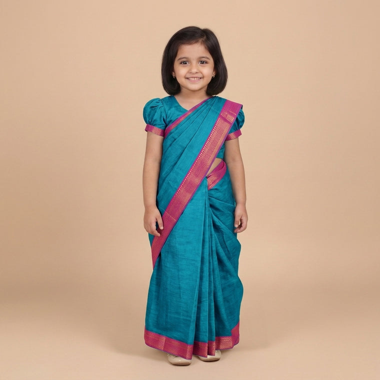 Gungun x Tyohaar | Cerulean Blue Mangalgiri Cotton Ready-To-Wear Saree