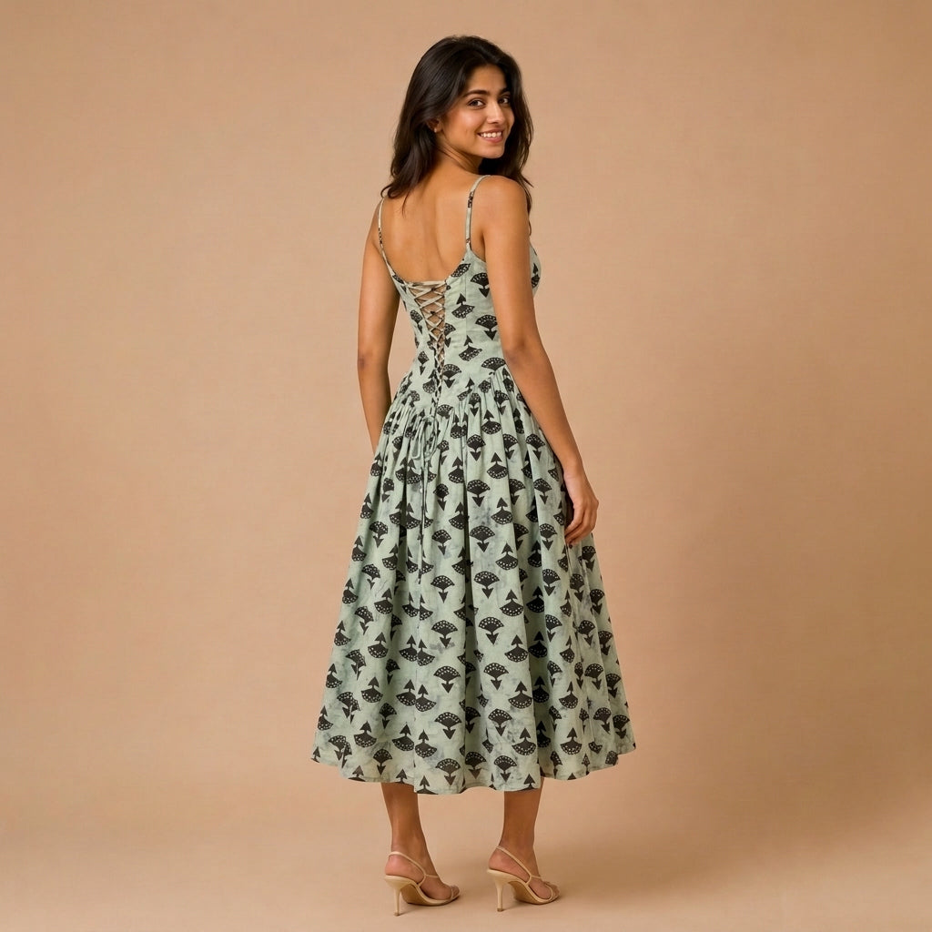 Jessica | Sweetheart Neck Brown Floral Bud Printed Cotton CinchFit™ Dress