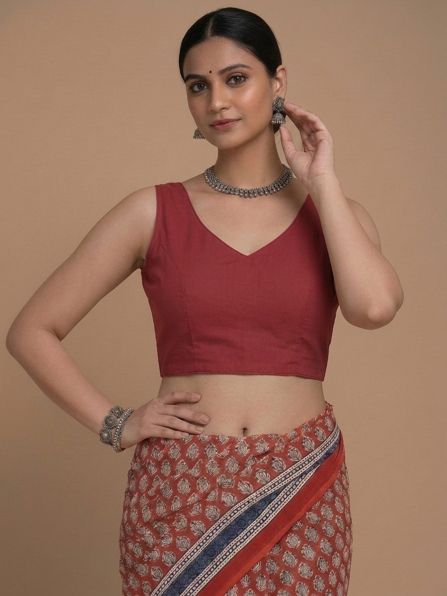 Ardha | Duet Reversible Blockprinted Black Peacock & Red Blockprinted Cotton CinchFit™ Saree Blouse
