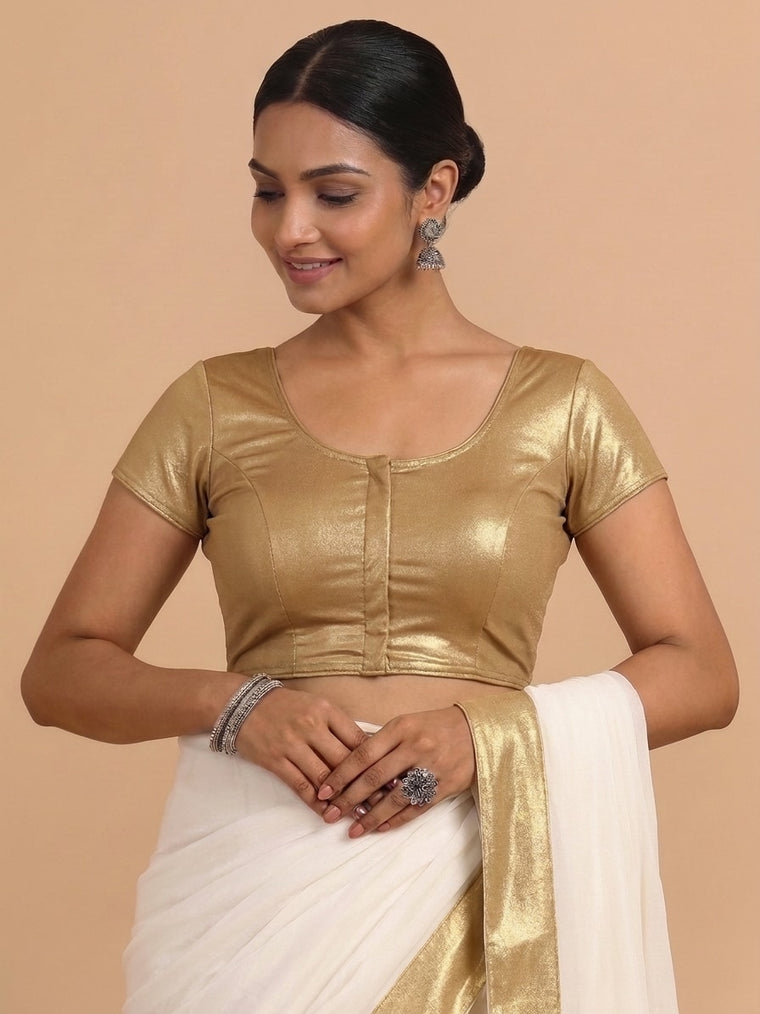 Sona Short Sleeve Muted Bronze Shimmer Lycra StretchFit™ Saree Blouse