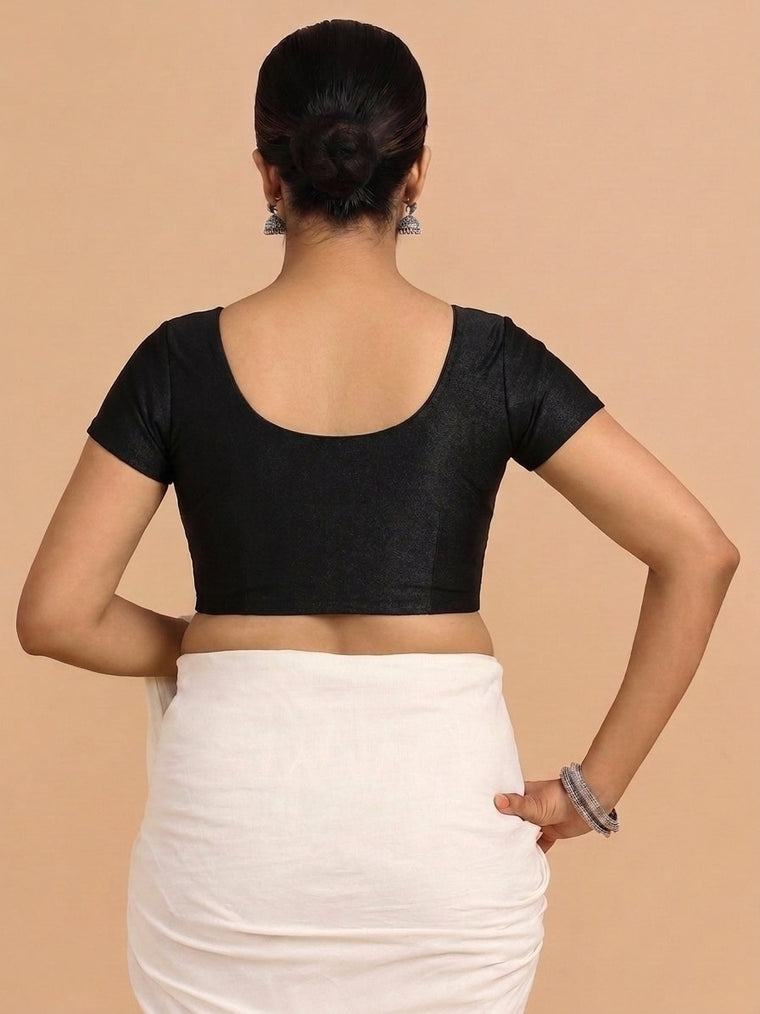 Sona Short Sleeve Smoked Charcoal Shimmer Lycra StretchFit™ Saree Blouse