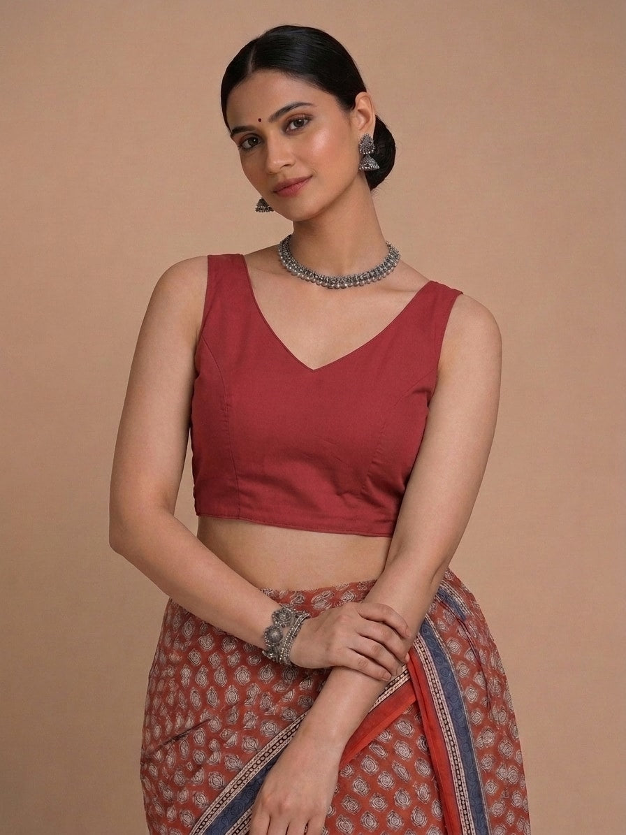 Ardha | Duet Reversible Blockprinted Black Mango & Red Blockprinted Cotton CinchFit™ Saree Blouse