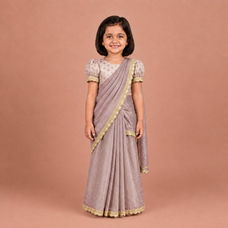 Nureh x Tyohaar | Metallic Lavender Shimmer Tissue Skirt Style Saree