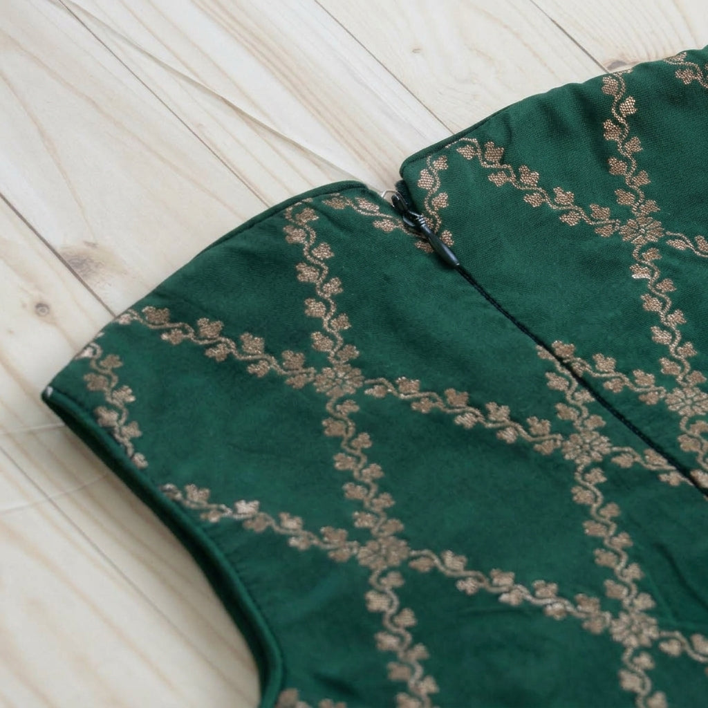 Poppy x Tyohaar | Emerald Green Vine Mesh Brocade Tent Style Kurta & Flared Pant Set