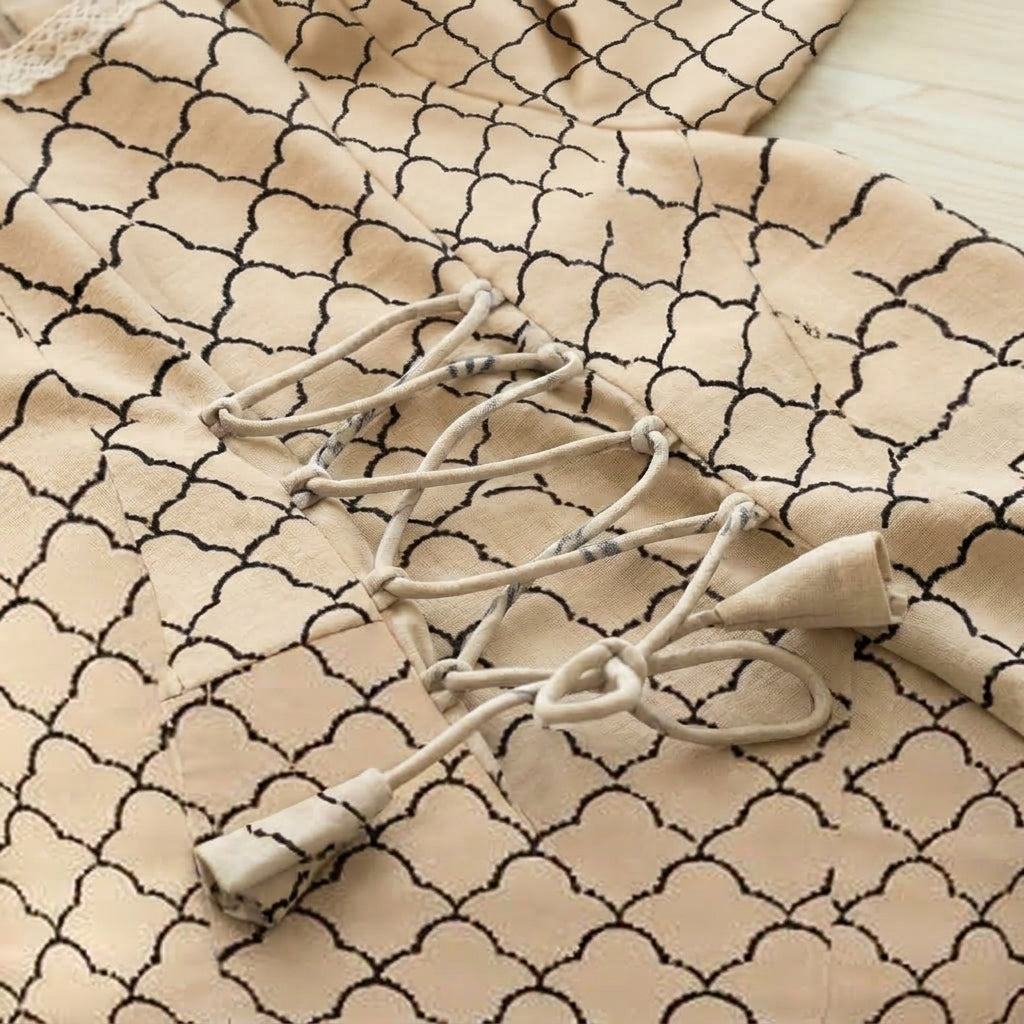 Mimi x Tyohaar | Angrakha-Sharara Set in Cream Fishscale Block Print Cotton