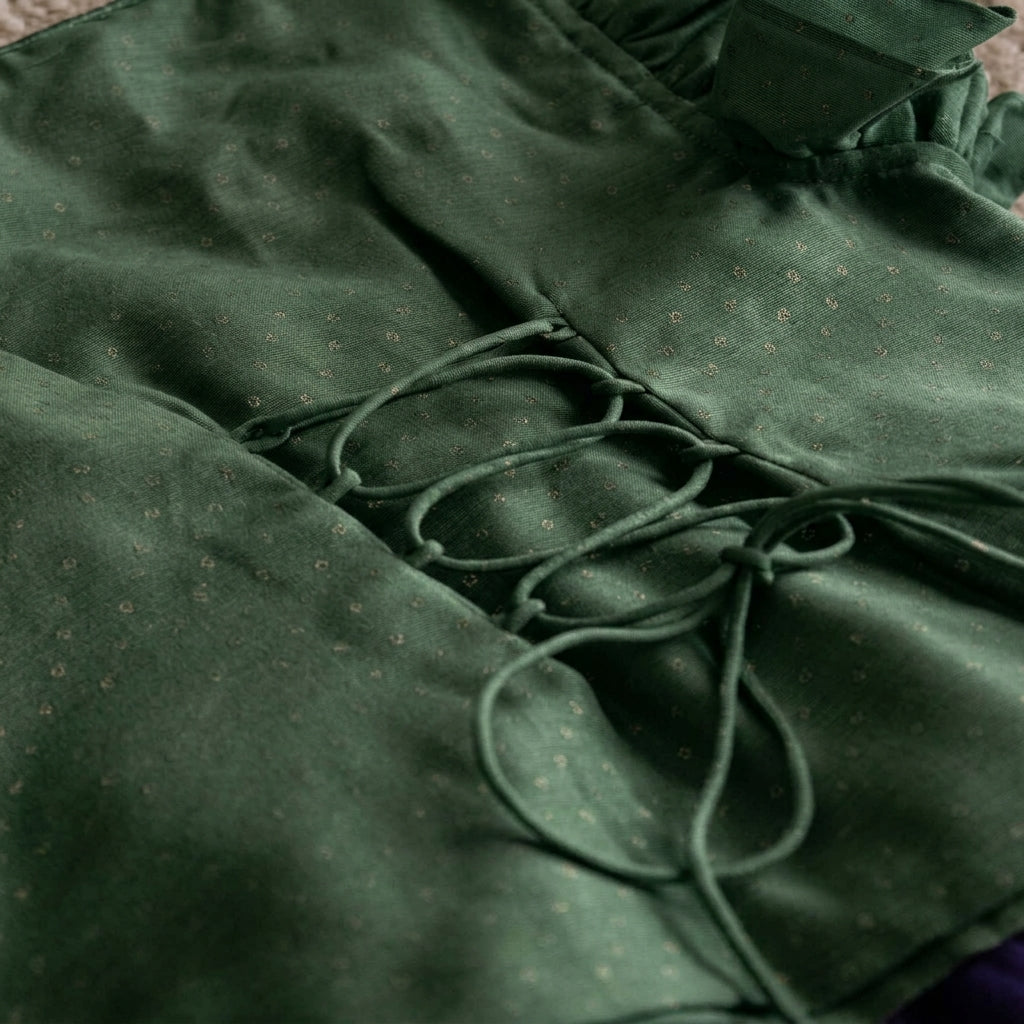 Timtim x Tyohaar | Green Chandheri-Brocade Ruffle Sleeve Lehenga Set