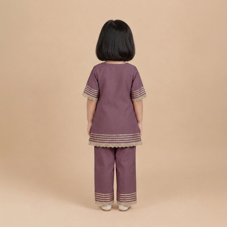Afiya x Tyohaar | Purple Mauve Solid Viscose Straight Kurta & Pant Set